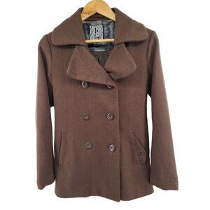 Volcom Womens Out Of‎ Bounds Peacoat XS Wool Blend Brown